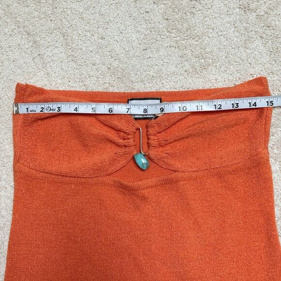 Runaway The Label Luna Halter Side Slit Marble Stone Detail Orange Maxi Dress XL - Picture 10 of 14